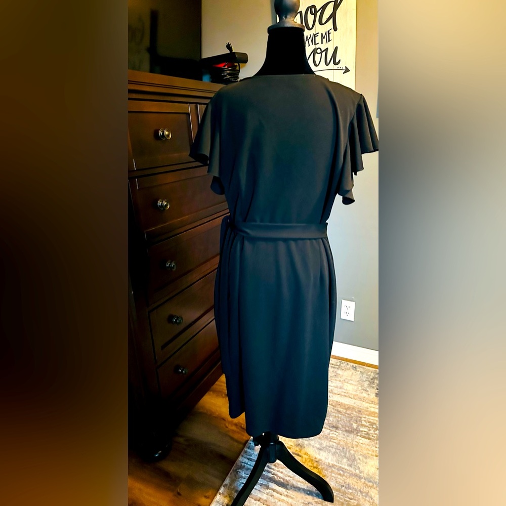 Black Sheath Midi Dress with Flutter Sleeves